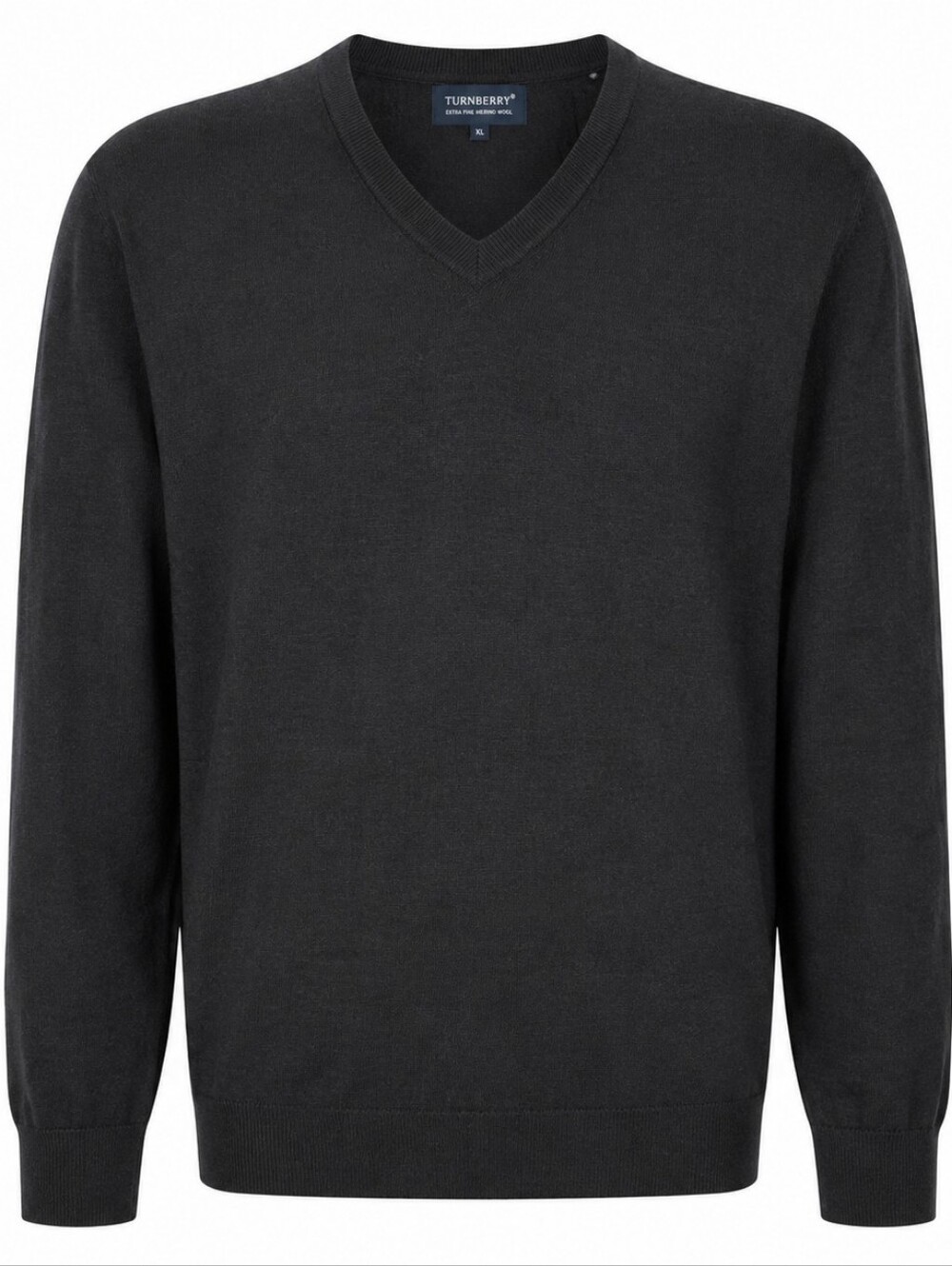 TURNBERRY | Men's Extra Fine Merino Wool Black V-Neck Minimalist Sweater‎ | XL